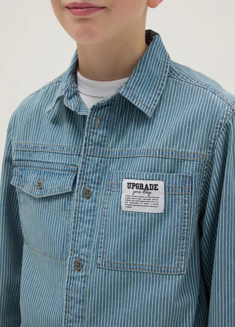 Camicia In Puro Cotone Azzurra Vestibilità Over Per Ragazzi, Bambino, Multicolor miniatura 3