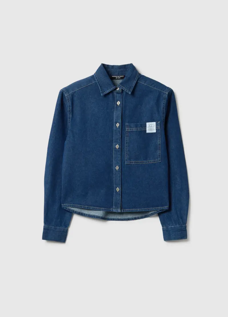 Camicia In Puro Cotone Blu Da Ragazza Regular Fit, Bambina, Blu