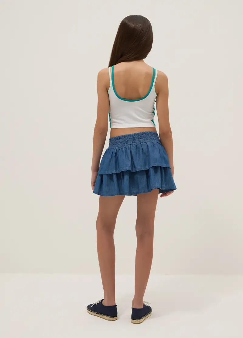 Gonna In Puro Cotone Denim Blu Da Ragazza Regular Fit, Bambina, Denim miniatura 2