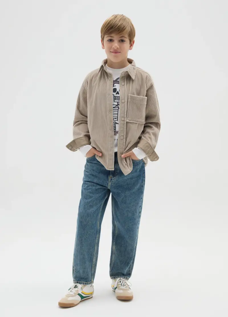 Jeans Baggy Da Ragazzo In Puro Cotone Denim, Bambino, Denim