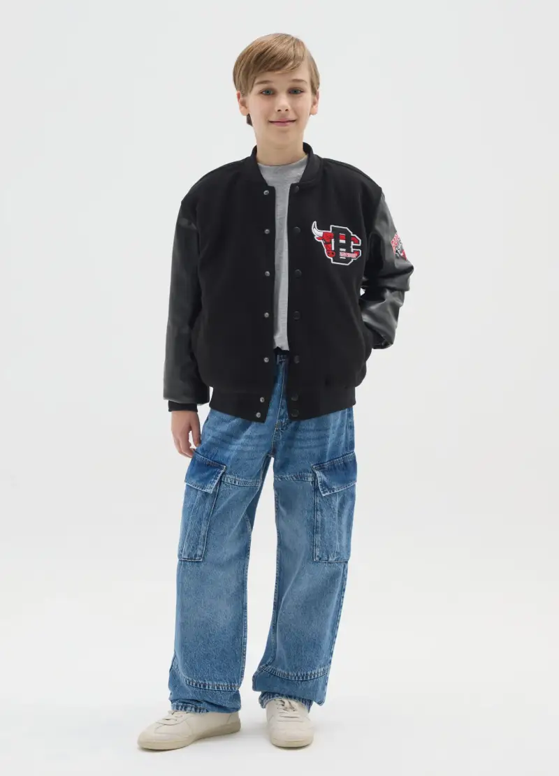 Jeans Cargo Blu Da Ragazzo In Puro Cotone Denim Relaxed Fit, Bambino, Denim