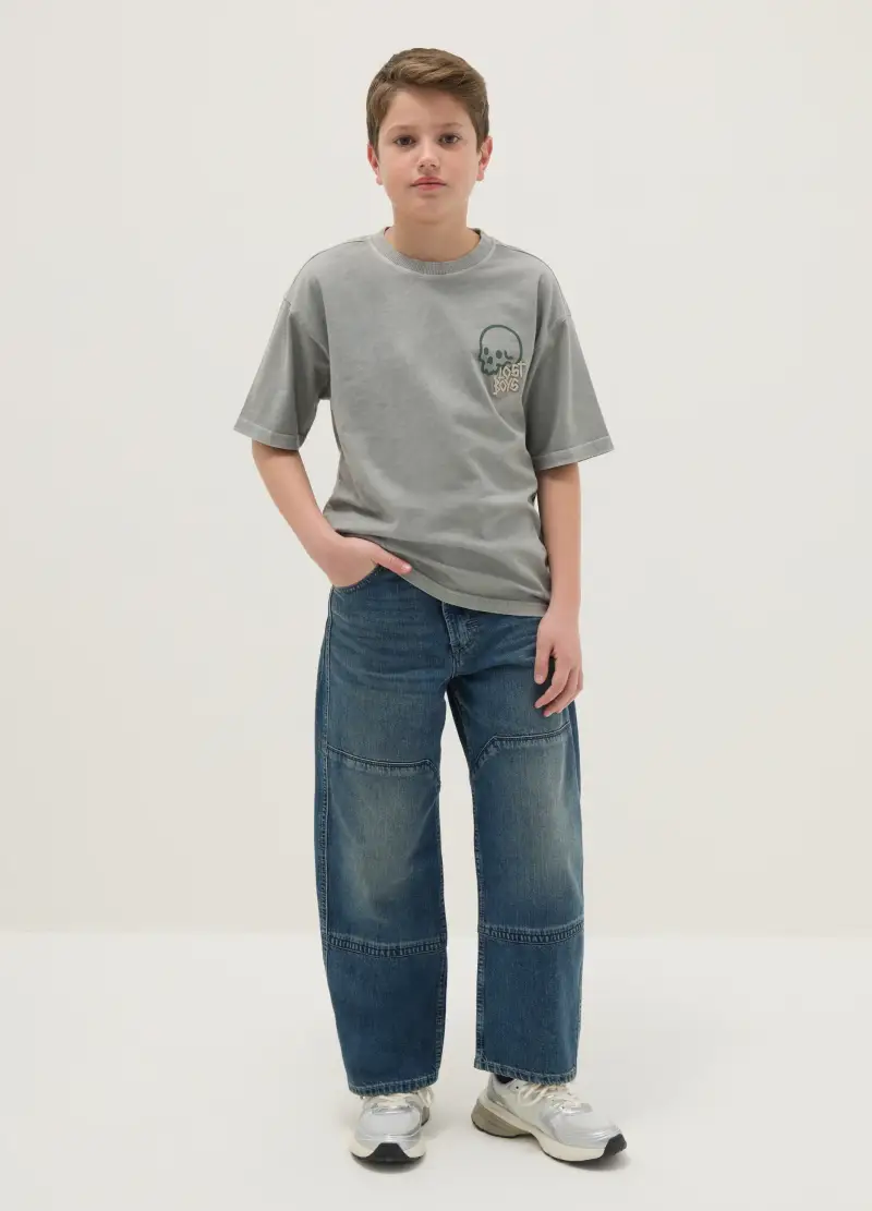 Jeans Cargo In Puro Cotone Denim Carrot Fit Da Ragazzo, Bambino, Denim