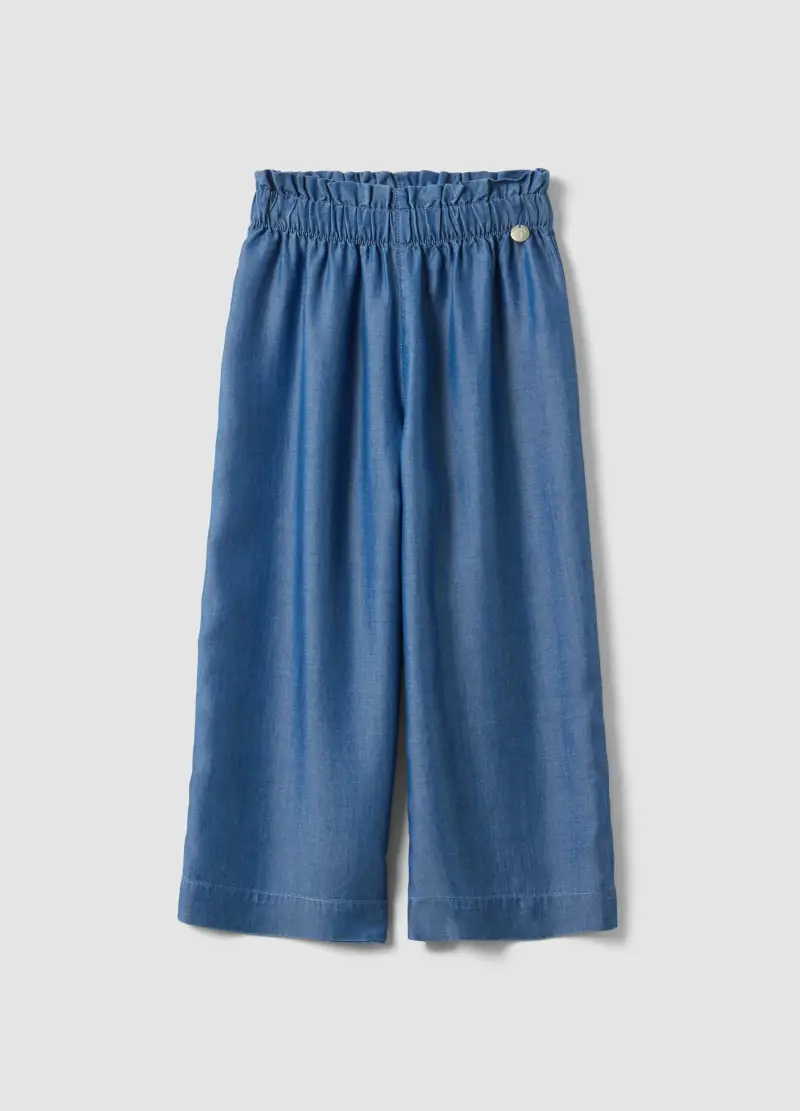 Jeans Culotte In Puro Lyocell Blu Da Bambina Regular Fit, Blu