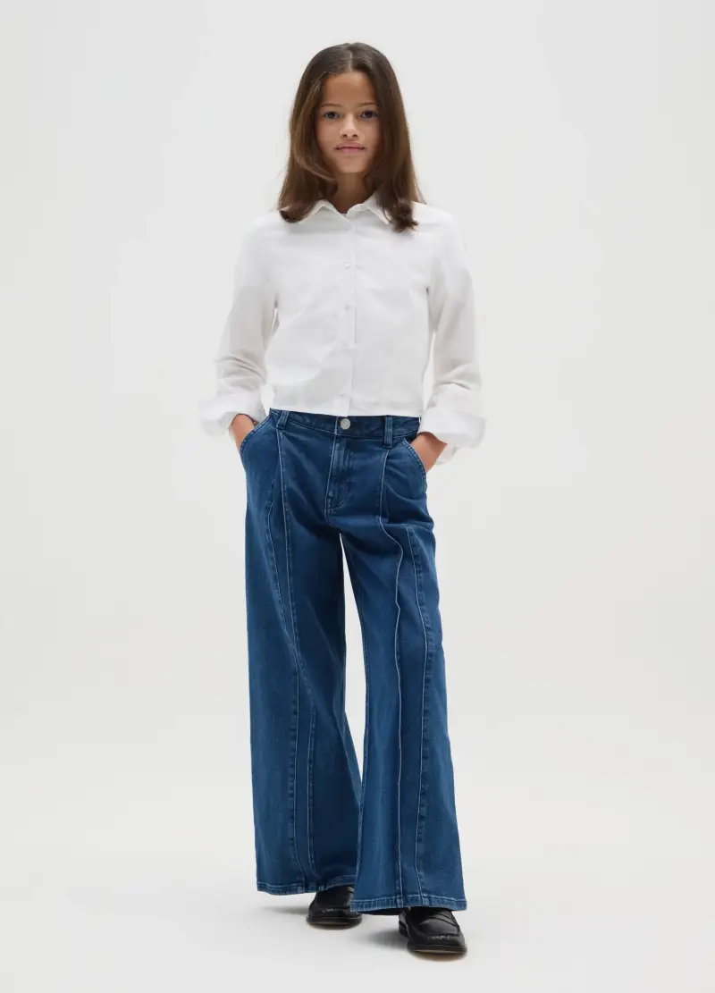 Jeans Da Ragazza In Denim Blu Wide Leg, Bambina, Blu