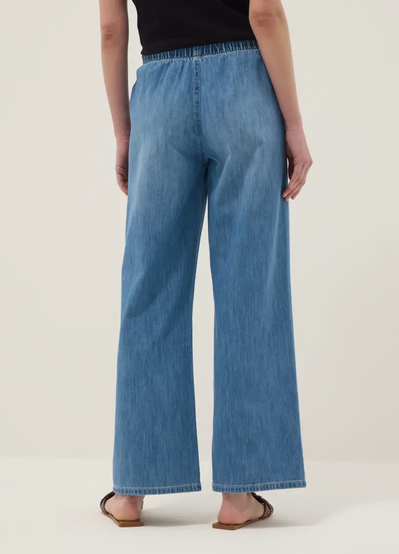 Jeans Denim Blu In Puro Cotone Wide Leg, Donna, Denim miniatura 3