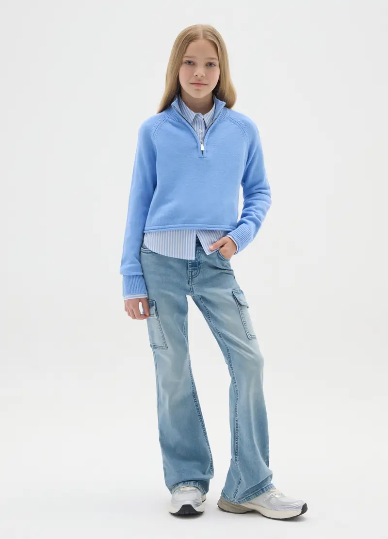 Jeans Denim Flare Per Bambina, Blu