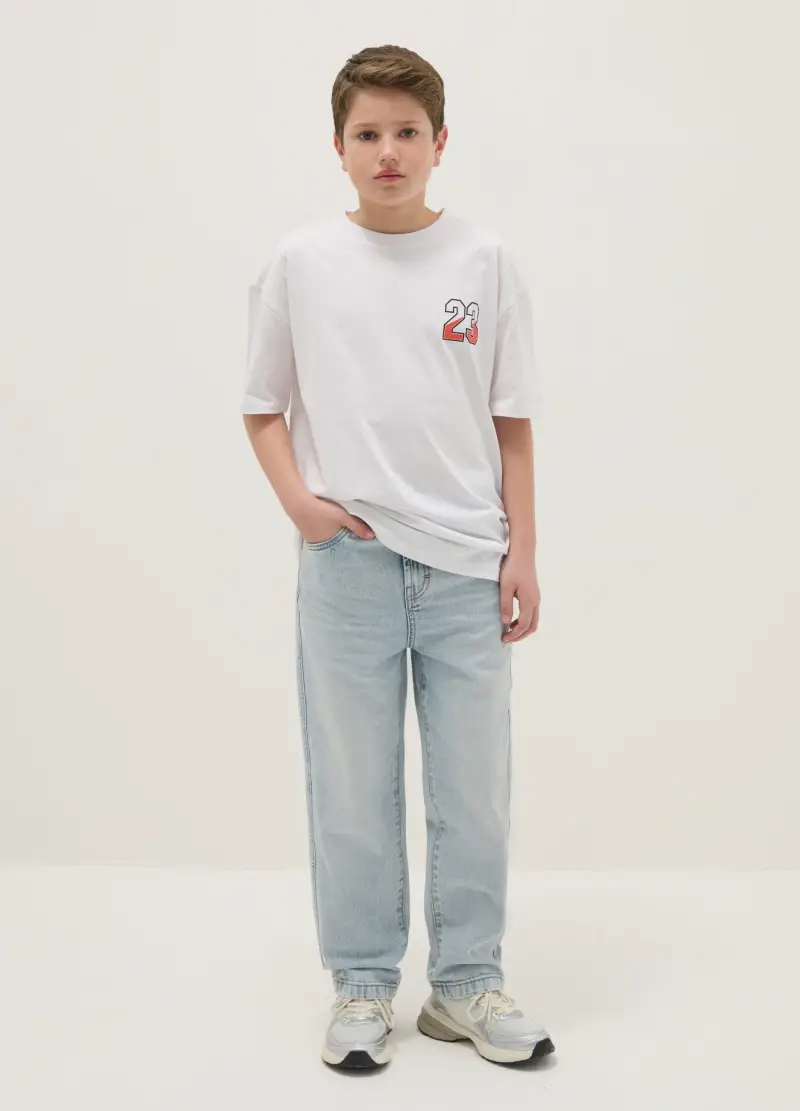 Jeans In Puro Cotone Denim Azzurro Da Ragazzo Relaxed Fit, Bambino, Denim