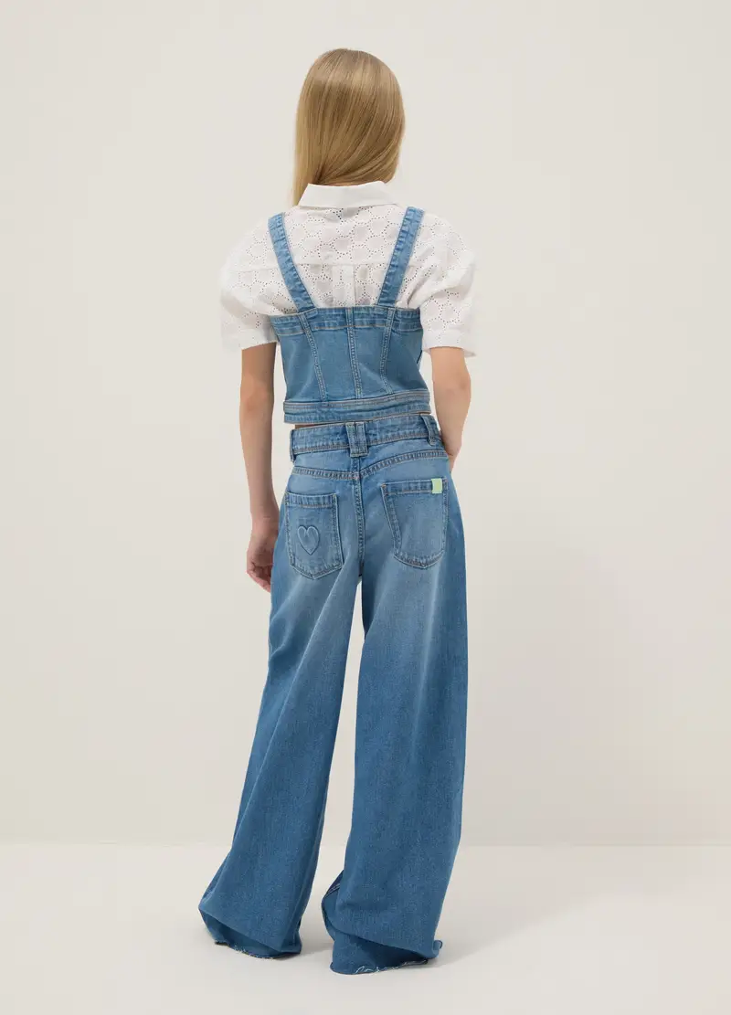 Jeans In Puro Cotone Denim Blu Da Ragazza Wide Leg, Bambina, Blu miniatura 2