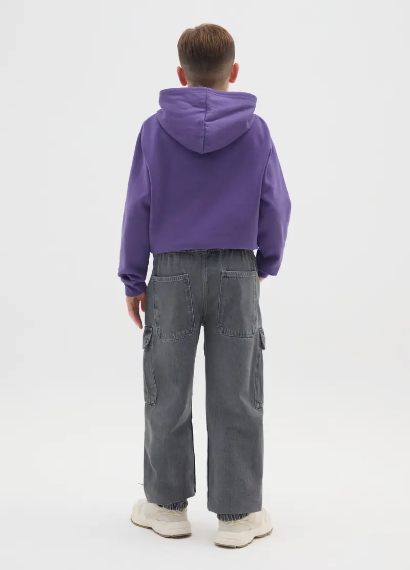 Jogger Cargo In Denim Grigio Da Ragazzo In Puro Cotone Relaxed Fit, Bambino, Grigio miniatura 2