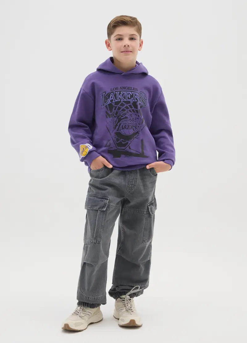 Jogger Cargo In Denim Grigio Da Ragazzo In Puro Cotone Relaxed Fit, Bambino, Grigio