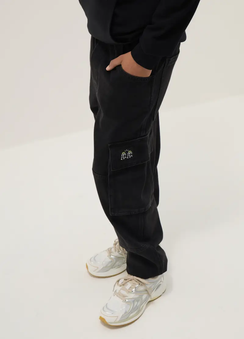 Pantaloni Jogger In Misto Cotone Nero Da Ragazzo Regular Fit, Bambino, Nero miniatura 3