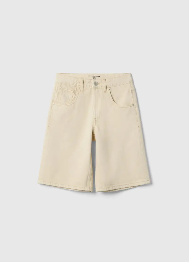 Shorts Baggy In Puro Cotone Beige Da Ragazzo, Bambino, Beige