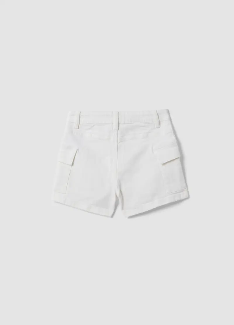 Shorts Cargo Denim Bianchi In Cotone Elasticizzato Da Ragazza Slim Fit, Bambina, Bianco miniatura 2