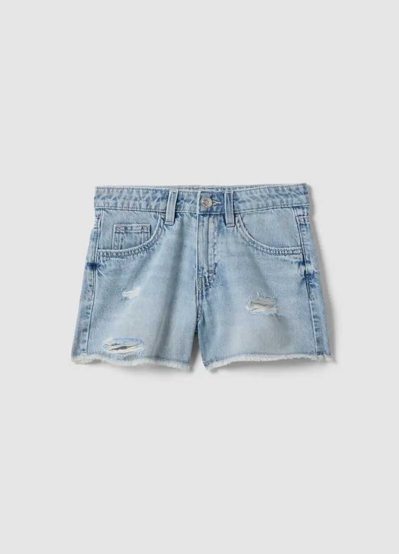 Shorts Denim Azzurri In Puro Cotone Da Ragazza Regular Fit, Bambina, Denim