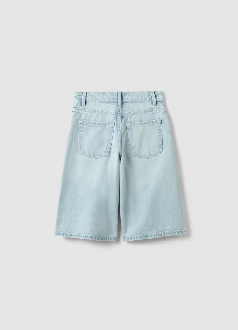 Shorts Denim Azzurri In Puro Cotone Da Ragazza Straight Fit, Bambina, Denim miniatura 2