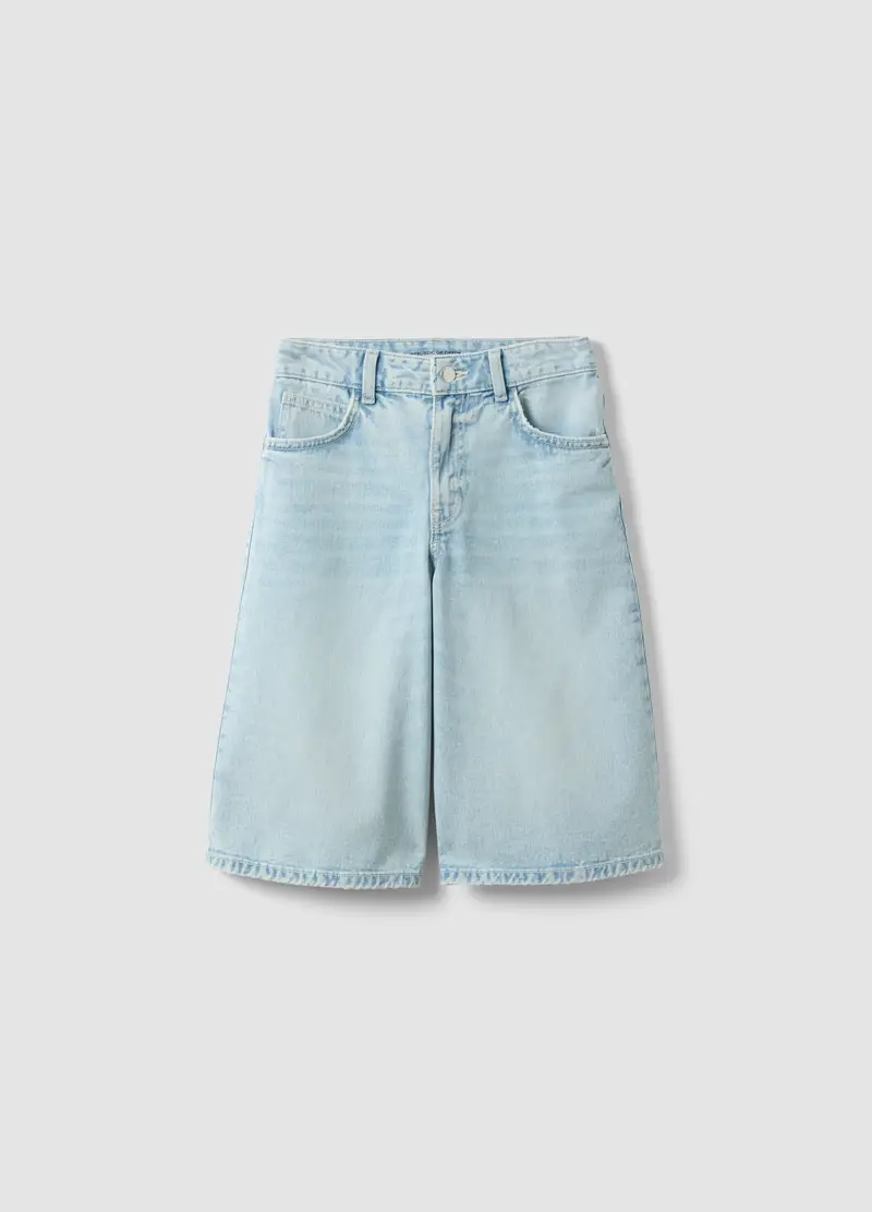 Shorts Denim Azzurri In Puro Cotone Da Ragazza Straight Fit, Bambina, Denim