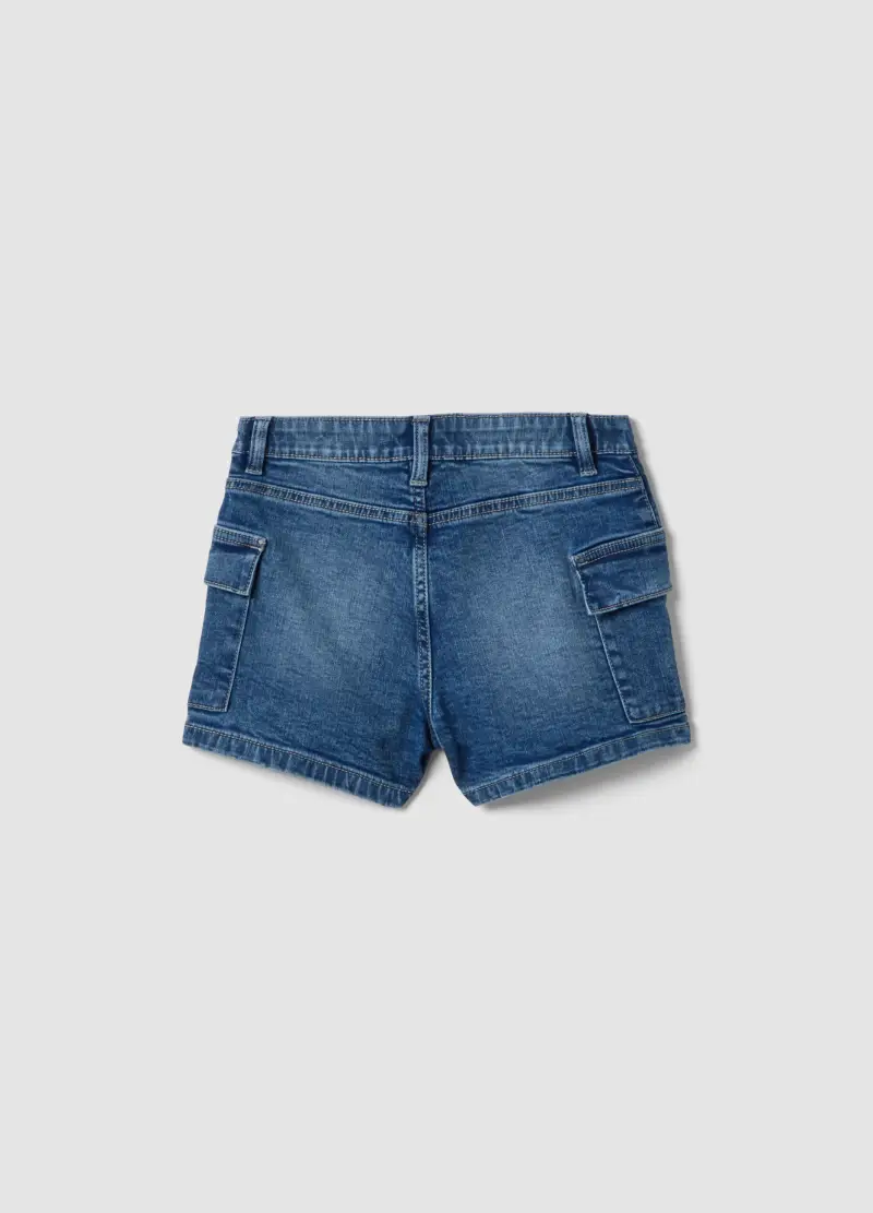 Shorts Denim Blu Cargo In Cotone Elasticizzato Da Ragazza Slim Fit, Bambina, Denim miniatura 2