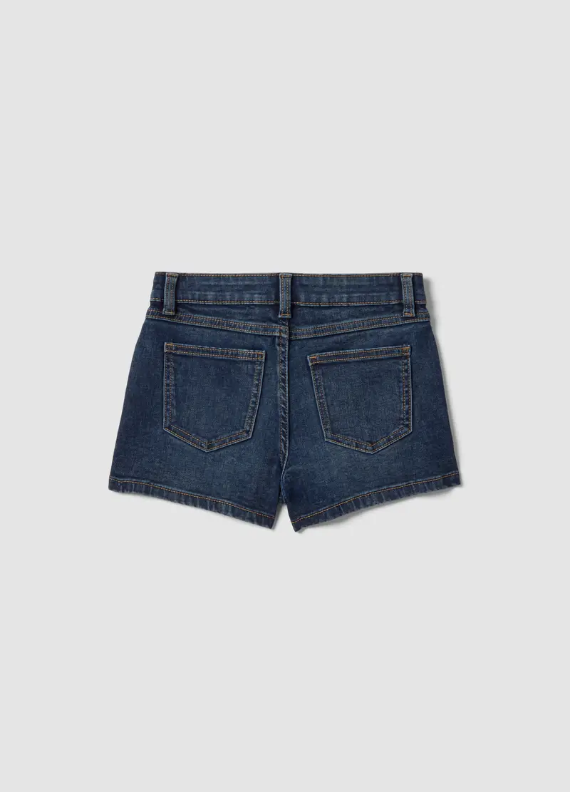 Shorts Denim Blu In Misto Cotone Elasticizzato Da Ragazza Slim Fit, Bambina, Denim miniatura 2