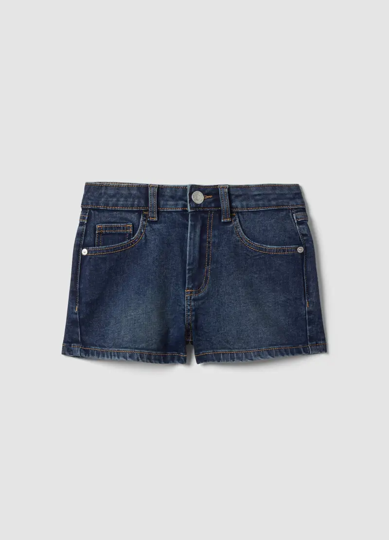Shorts Denim Blu In Misto Cotone Elasticizzato Da Ragazza Slim Fit, Bambina, Denim