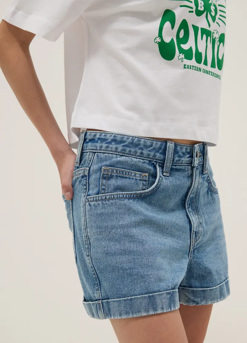 Shorts Denim Blu In Puro Cotone Da Ragazza Regular Fit, Bambina, Denim miniatura 3