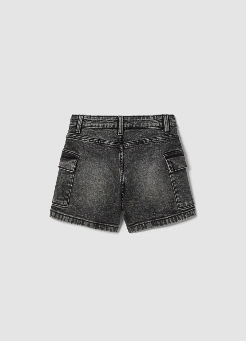 Shorts Denim Grigi Cargo In Cotone Elasticizzato Da Ragazza Slim Fit, Bambina, Grigio miniatura 2