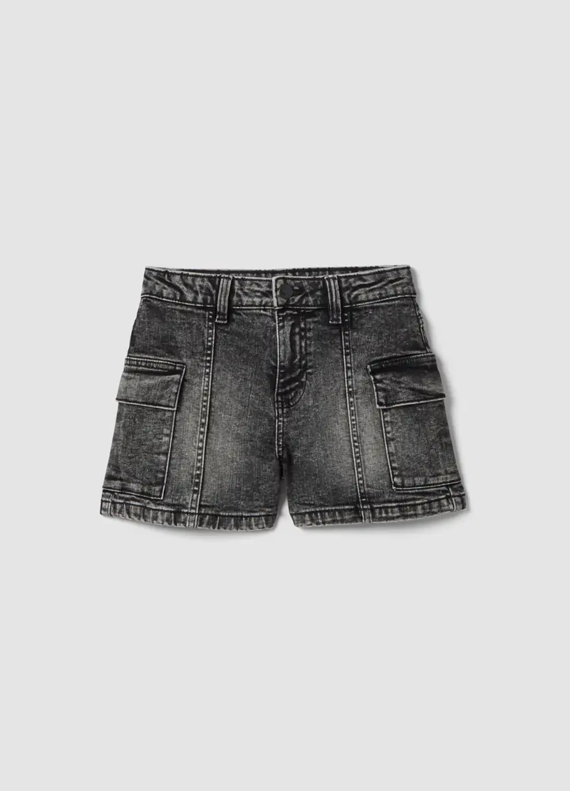 Shorts Denim Grigi Cargo In Cotone Elasticizzato Da Ragazza Slim Fit, Bambina, Grigio