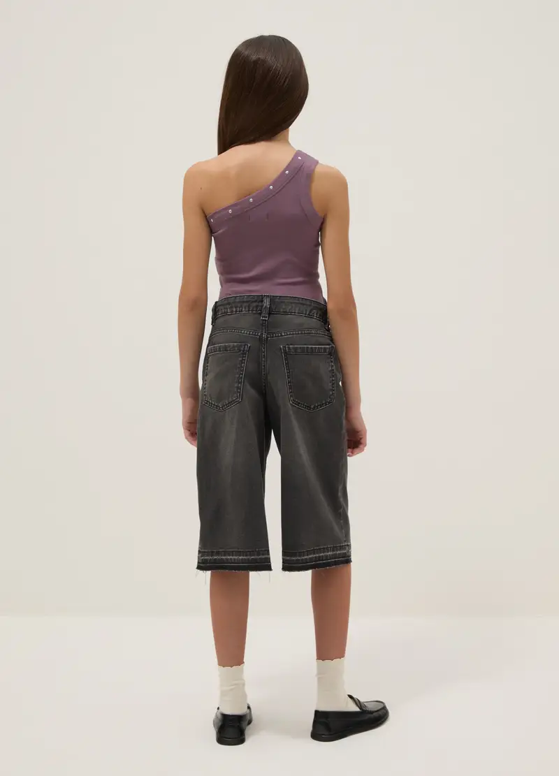 Shorts Denim Nero In Puro Cotone Da Ragazza Skater Fit, Bambina, Denim miniatura 2