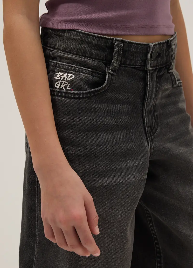 Shorts Denim Nero In Puro Cotone Da Ragazza Skater Fit, Bambina, Denim miniatura 3