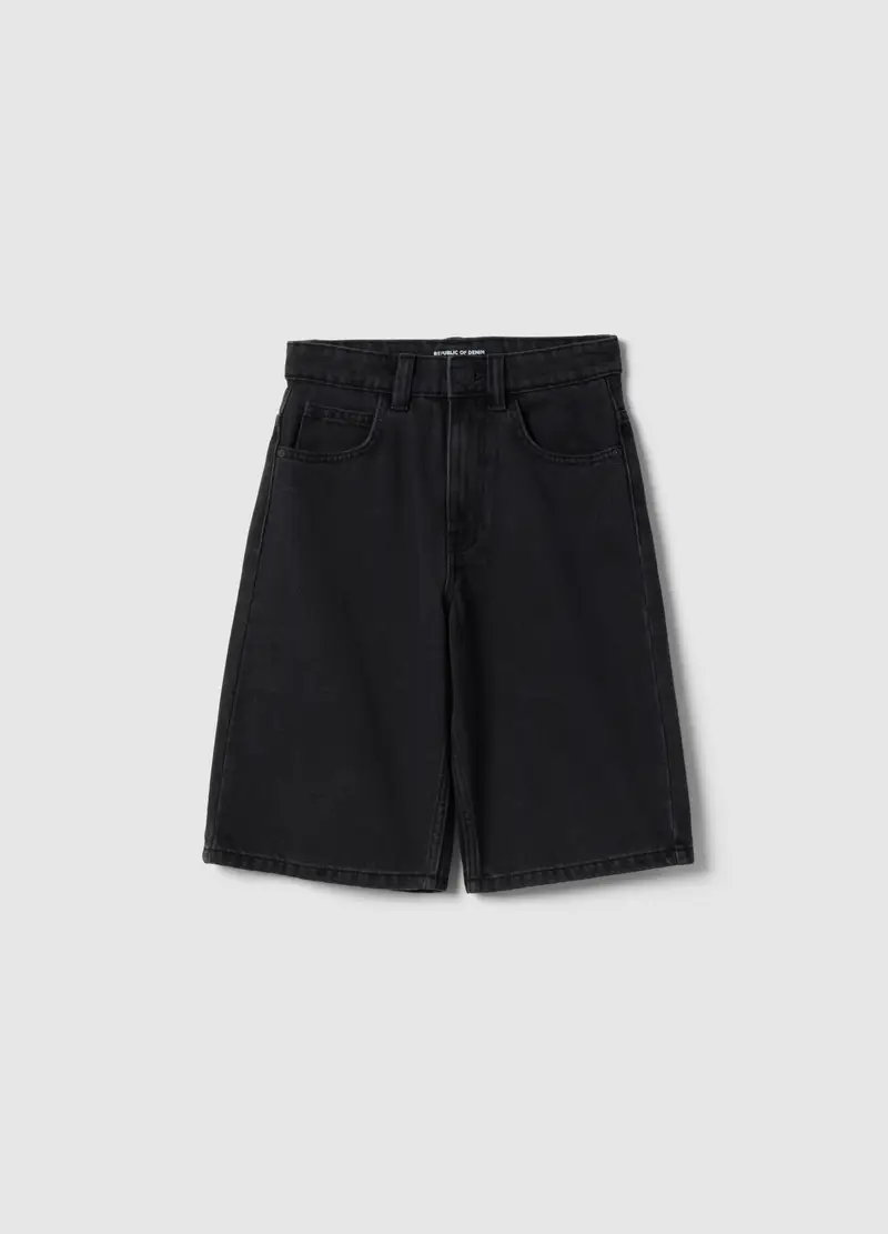 Shorts In Misto Cotone Nero Da Ragazzo Skater Fit, Bambino, Nero