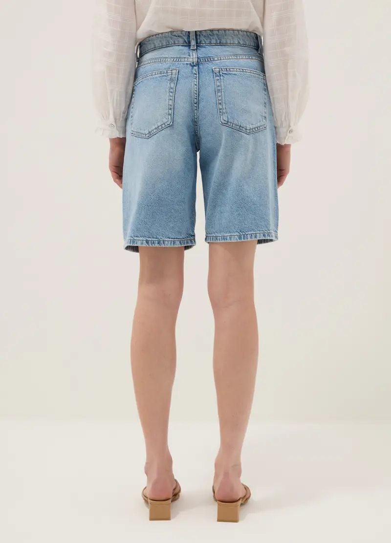 Shorts In Puro Cotone Denim Azzurro Wide Leg, Donna, Denim miniatura 3