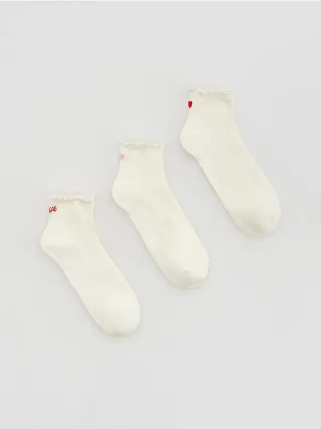 3 pack calze con ricamo - panna