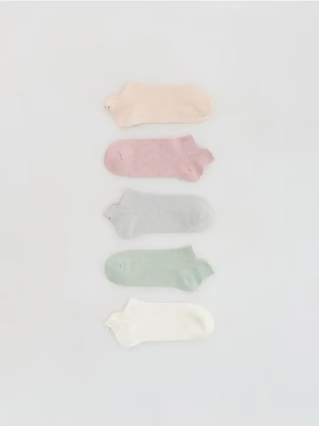 5 paia calze corte con ricamo - rosa pastello