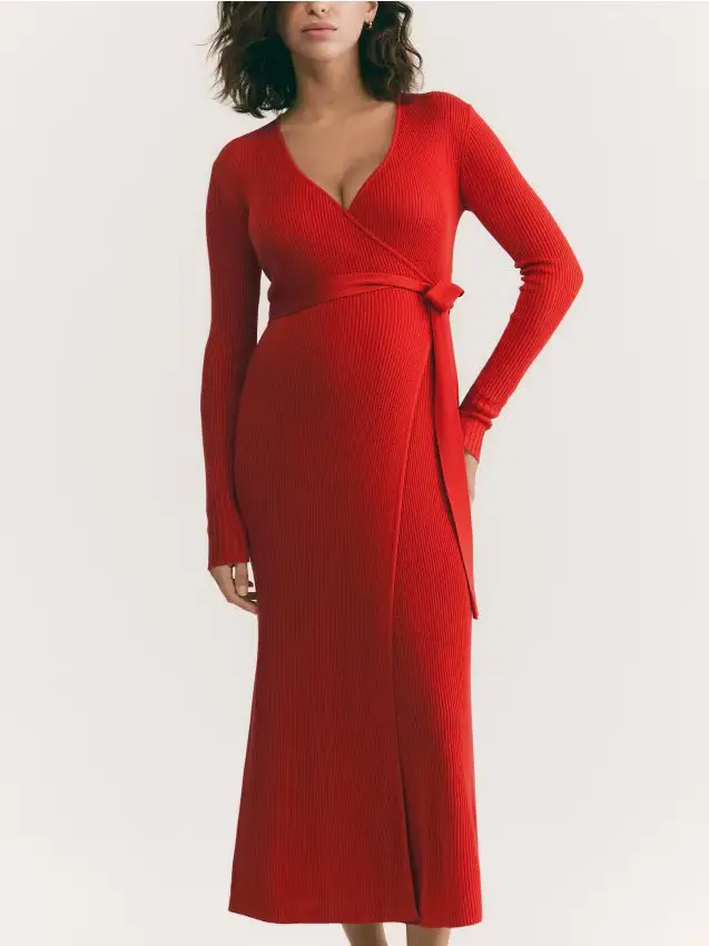 Abito a coste con allacciatura - rosso