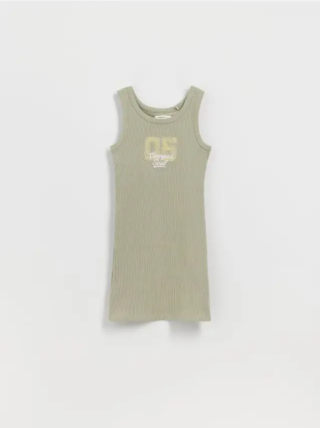 Abito a costine con ricamo - verde oliva chiaro