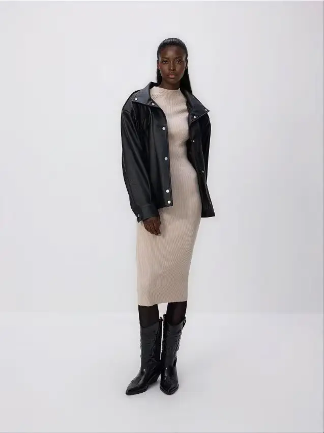 Abito a costine in viscosa - beige