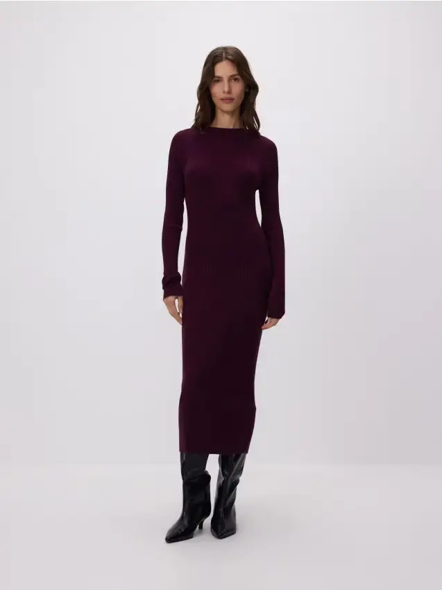 Abito a costine in viscosa - maroon