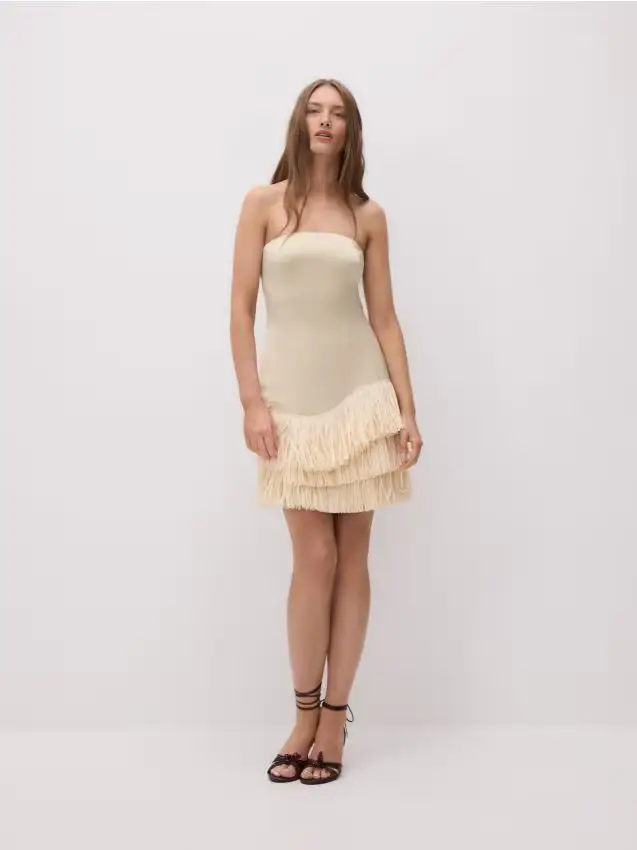 Abito a fascia con frange - nude