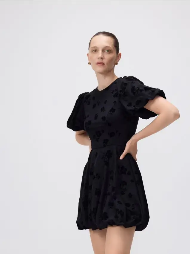 Abito a palloncino floreale - nero