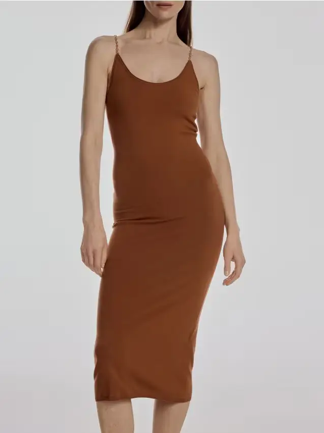 Abito con spalline in viscosa - marrone dorato