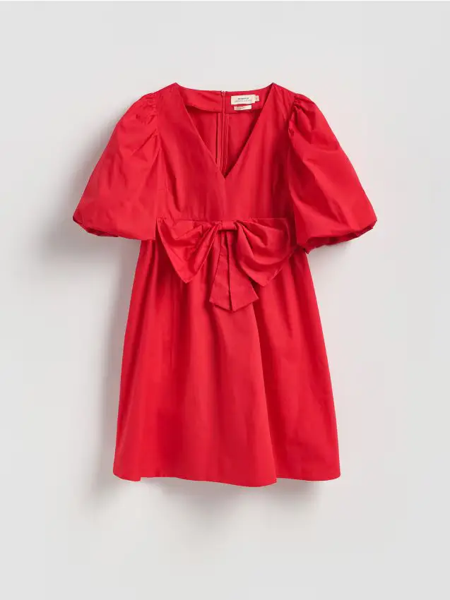 Abito in cotone con fiocco - rosso