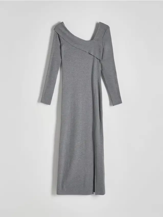 Abito in maglia con scollo asimmetrico - grigio scuro