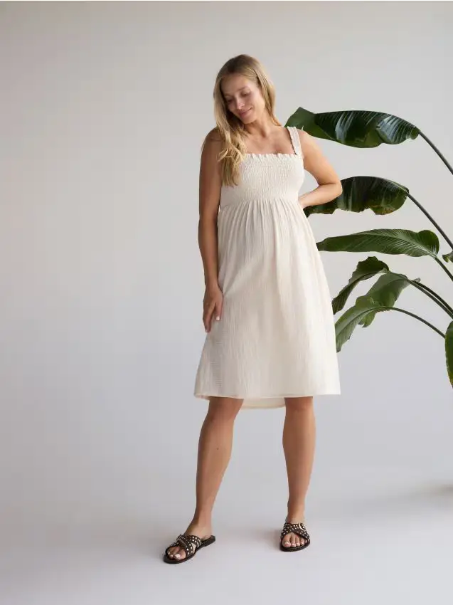 Abito in mussola con spalline - panna