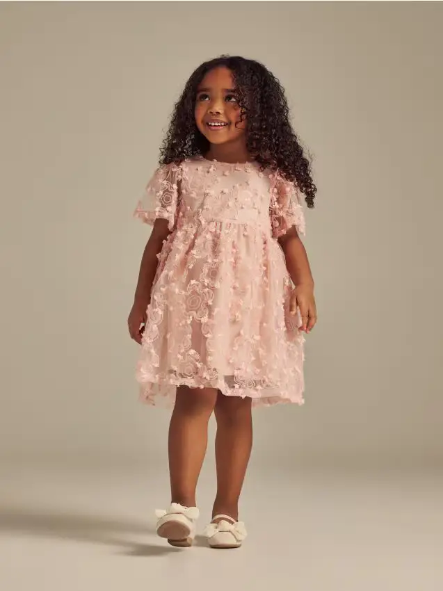 Abito in tulle ricamato - rosa pastello