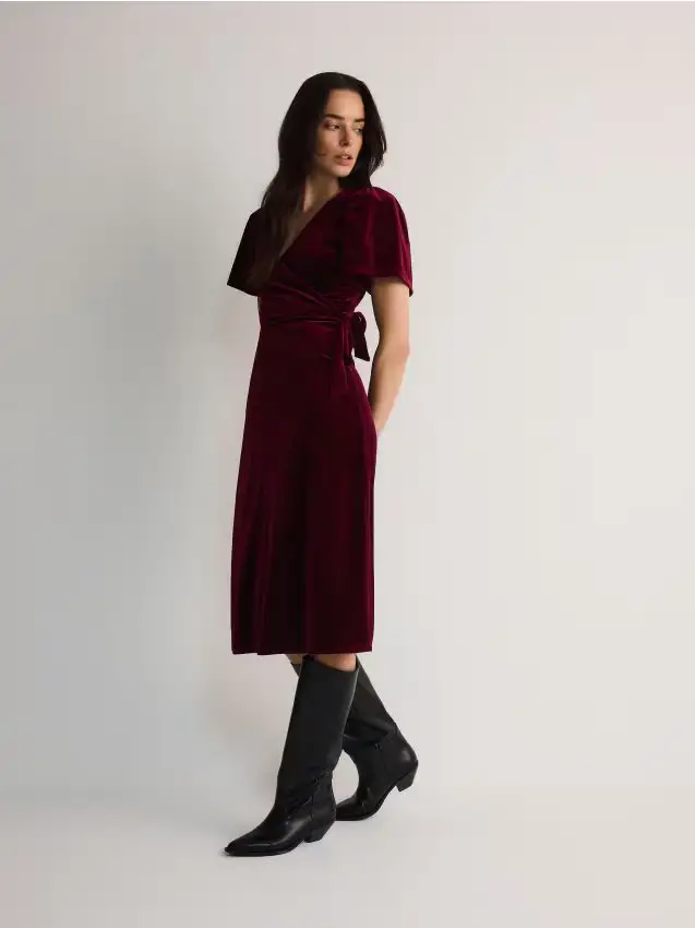 Abito in velluto con laccio - maroon