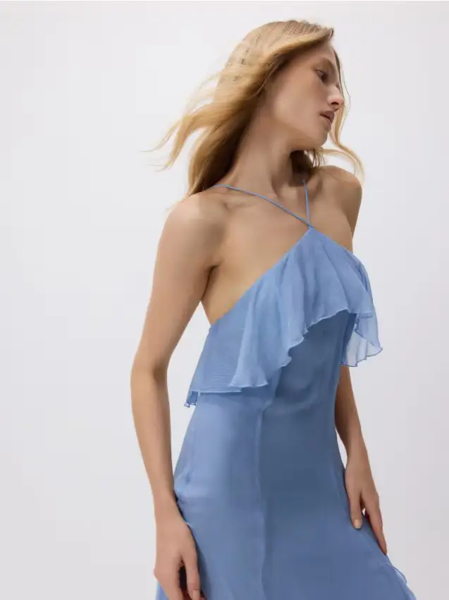 Abito in viscosa con balze - azzurro