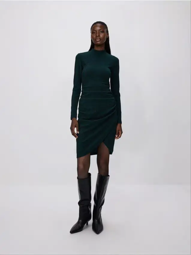 Abito lucido con drappeggio - verde petrolio