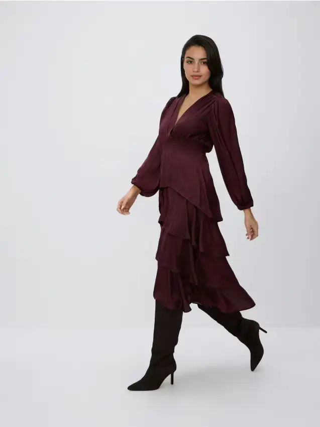 Abito maxi a pois - maroon