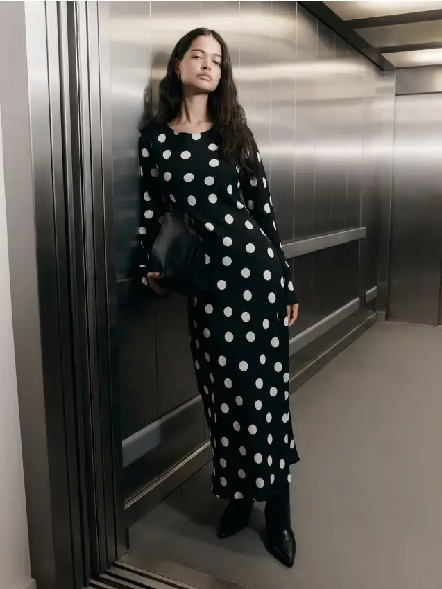 Abito maxi a pois - nero