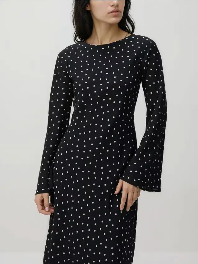 Abito maxi a pois - nero