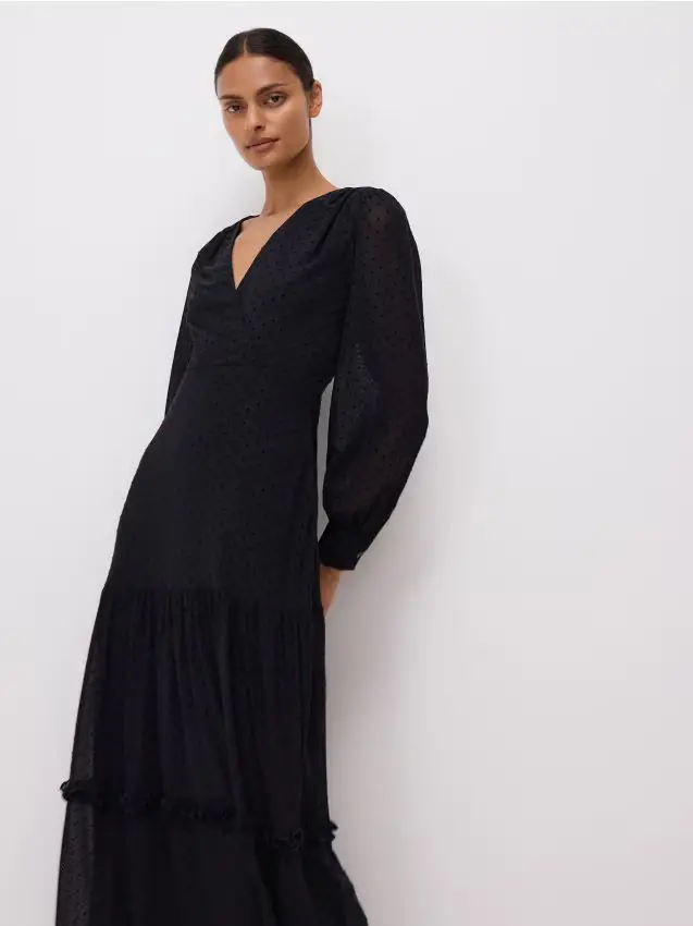 Abito maxi a pois - nero